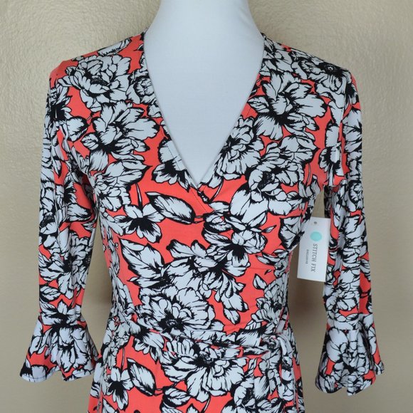 Leota Floral Dress in Coral and Black- EUC - Picture 2 of 8